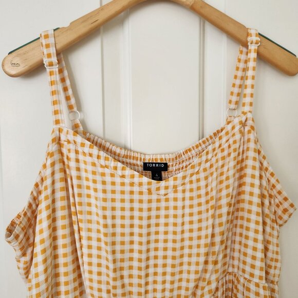 Torrid Yellow White Gingham Sleeveless Dress Lightweight Flowy Pretty Cute 4X - Picture 3 of 12
